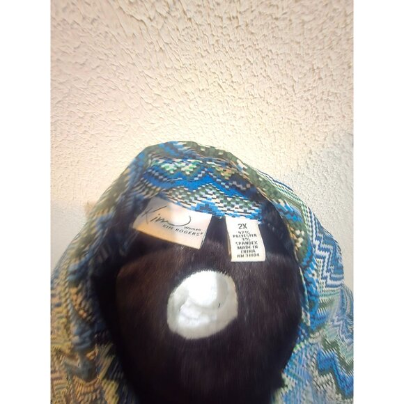 Kim Rogers Womens 2X Button-Up Zigzag Pattern Shirt With Roll-Tab Sleeves boho - Picture 2 of 7